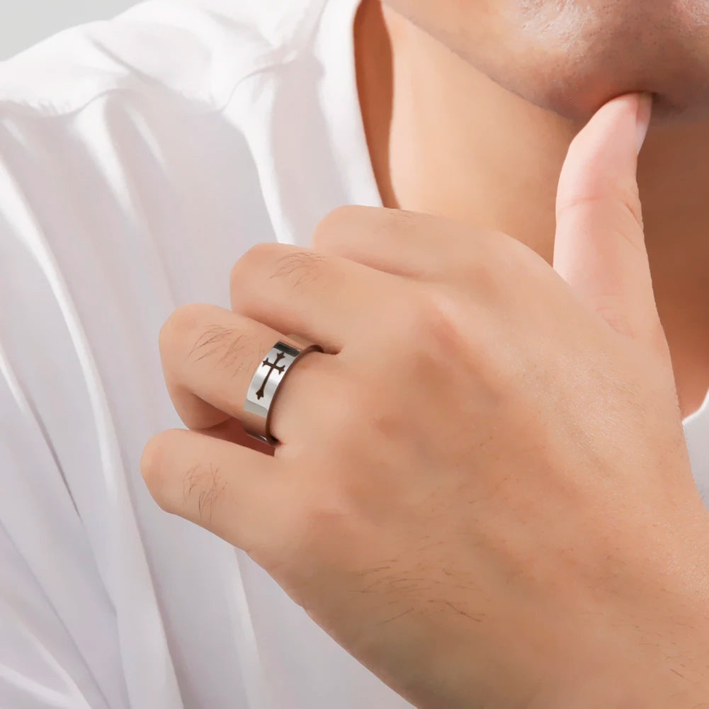 Skyrim Stainless Steel Cross Ring Men Women Christian Jesus Christ Couple Rings Jewelry Gift for Lover Wholesale