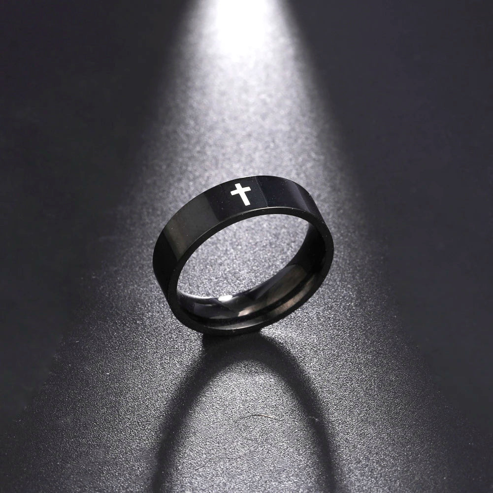 Skyrim Stainless Steel Cross Ring Men Women Christian Jesus Christ Couple Rings Jewelry Gift for Lover Wholesale