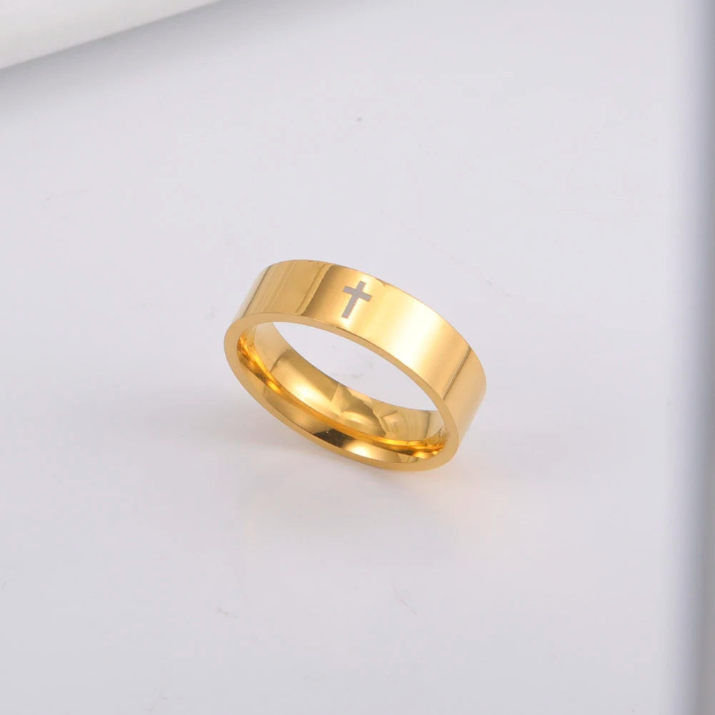 Skyrim Stainless Steel Cross Ring Men Women Christian Jesus Christ Couple Rings Jewelry Gift for Lover Wholesale