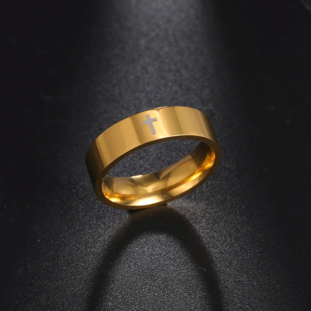 Skyrim Stainless Steel Cross Ring Men Women Christian Jesus Christ Couple Rings Jewelry Gift for Lover Wholesale