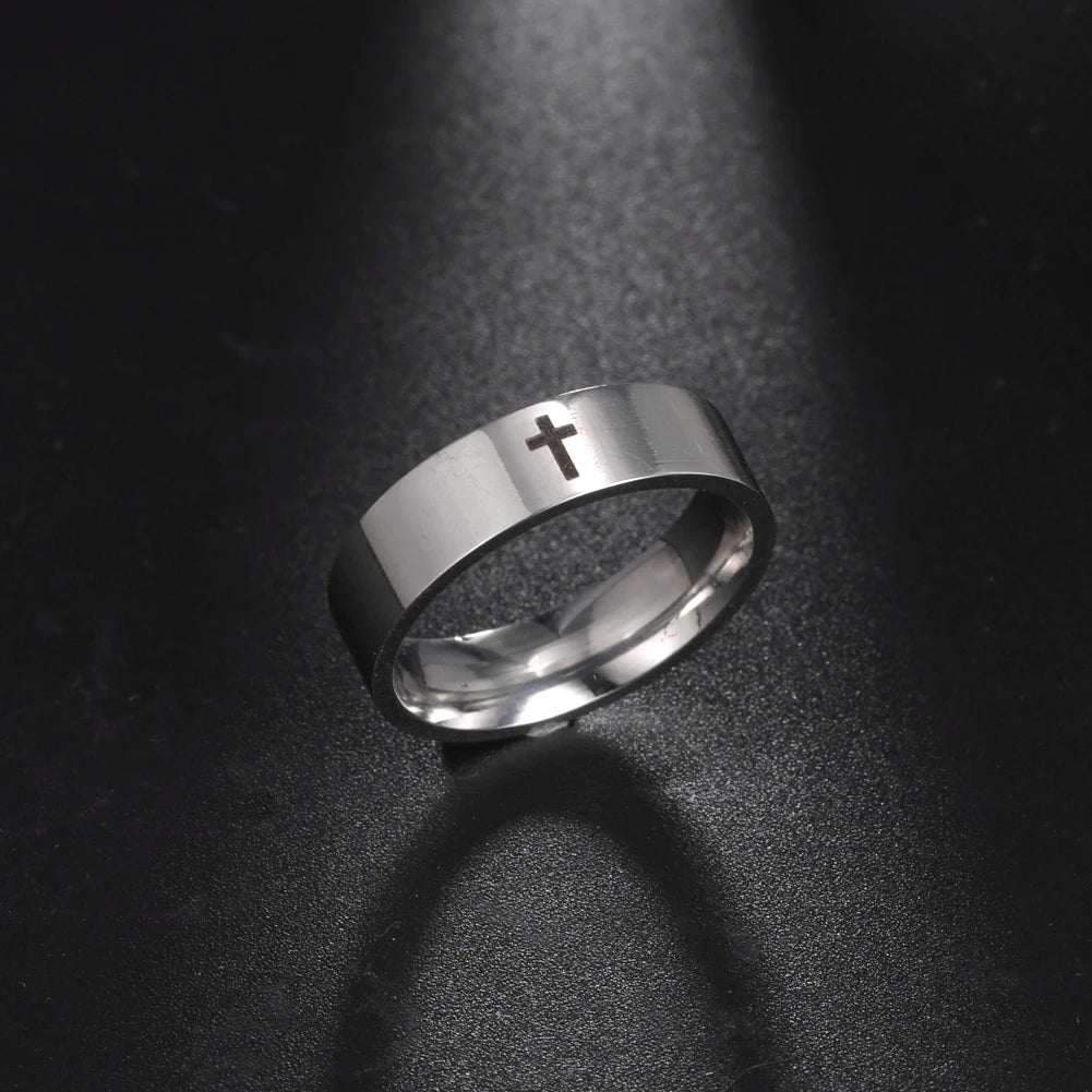 Skyrim Stainless Steel Cross Ring Men Women Christian Jesus Christ Couple Rings Jewelry Gift for Lover Wholesale