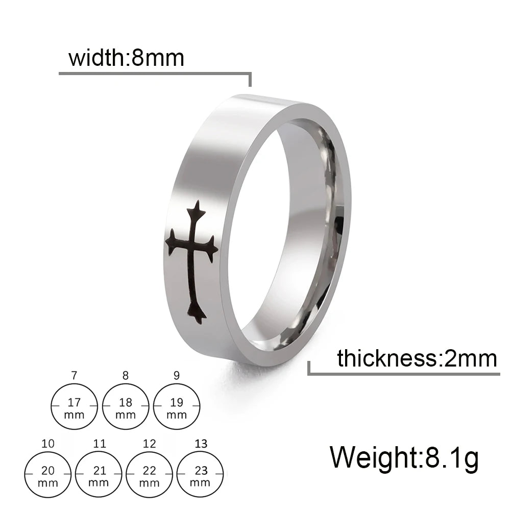Skyrim Stainless Steel Cross Ring Men Women Christian Jesus Christ Couple Rings Jewelry Gift for Lover Wholesale