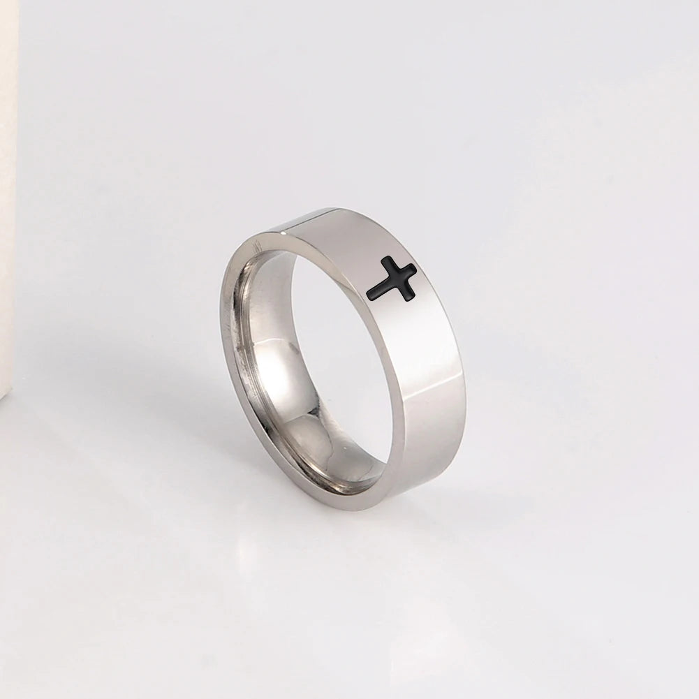 Skyrim Stainless Steel Cross Ring Men Women Christian Jesus Christ Couple Rings Jewelry Gift for Lover Wholesale