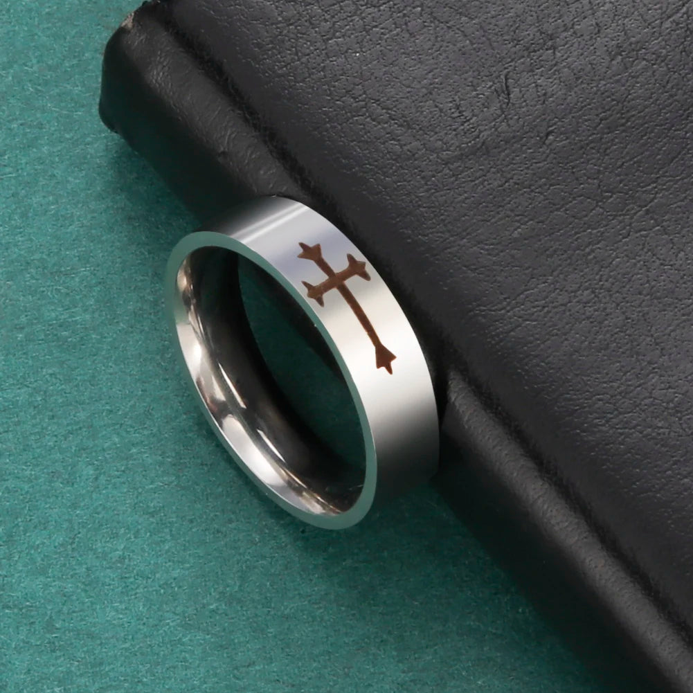 Skyrim Stainless Steel Cross Ring Men Women Christian Jesus Christ Couple Rings Jewelry Gift for Lover Wholesale