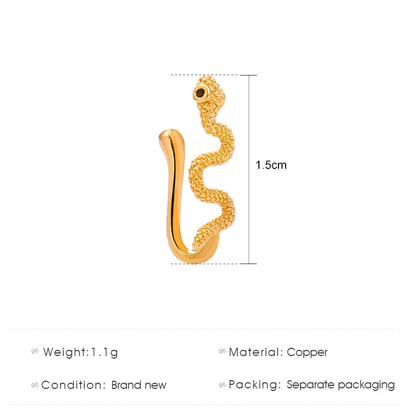 1Pcs Snake Nose Ring for Women Gold Color Silver Color Non Piercing Nariz Stainless Steel Nose Clip Fake Septum Piercing Jewelry