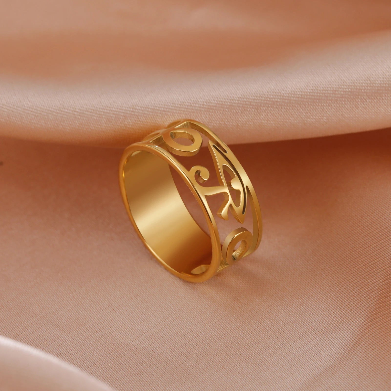 LIKGREAT Ancient Egypt Eye Of Horus Ring Stainless Steel Hollow Ra Udjat Finger Rings Accessories Ankh Cross For Women Men Gifts