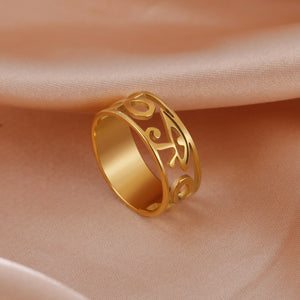 LIKGREAT Ancient Egypt Eye Of Horus Ring Stainless Steel Hollow Ra Udjat Finger Rings Accessories Ankh Cross For Women Men Gifts
