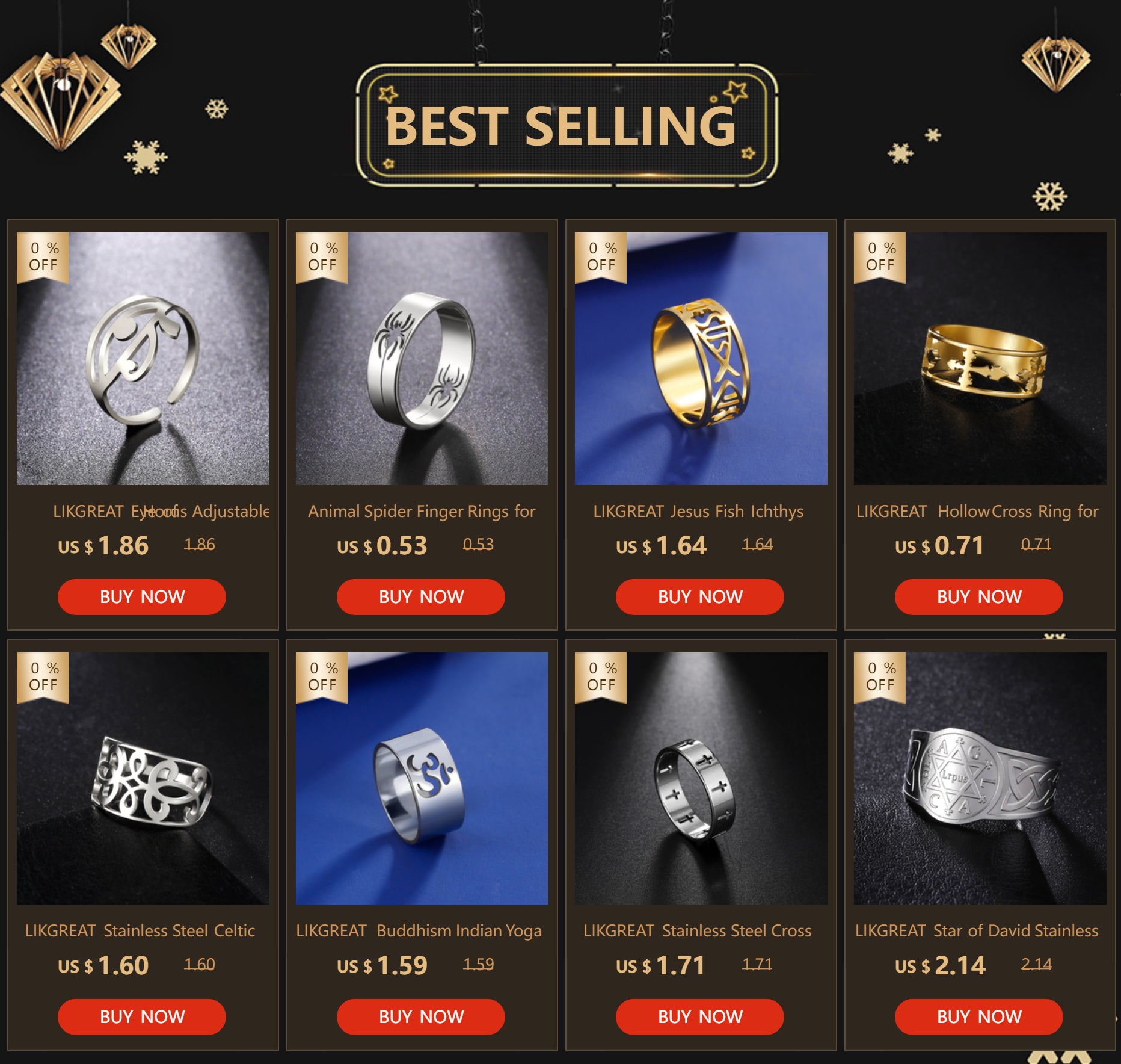 LIKGREAT Ancient Egypt Eye Of Horus Ring Stainless Steel Hollow Ra Udjat Finger Rings Accessories Ankh Cross For Women Men Gifts